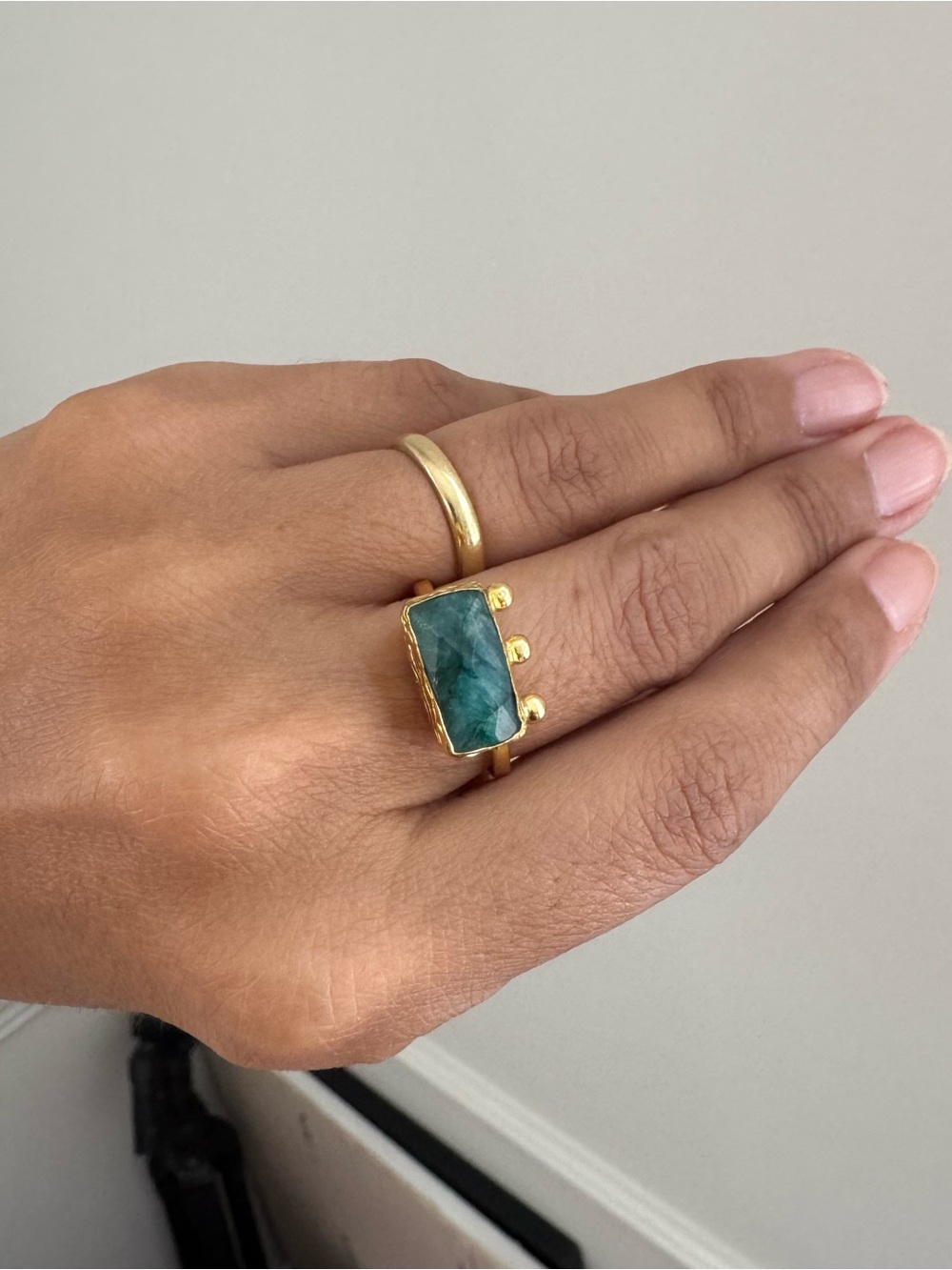 New Labradorite gold plated brass Statement ring - Picture 2 of 5